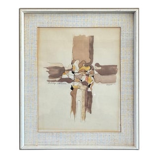 Vintage 1965 Abstract Casein Collage Signed by Sheer For Sale