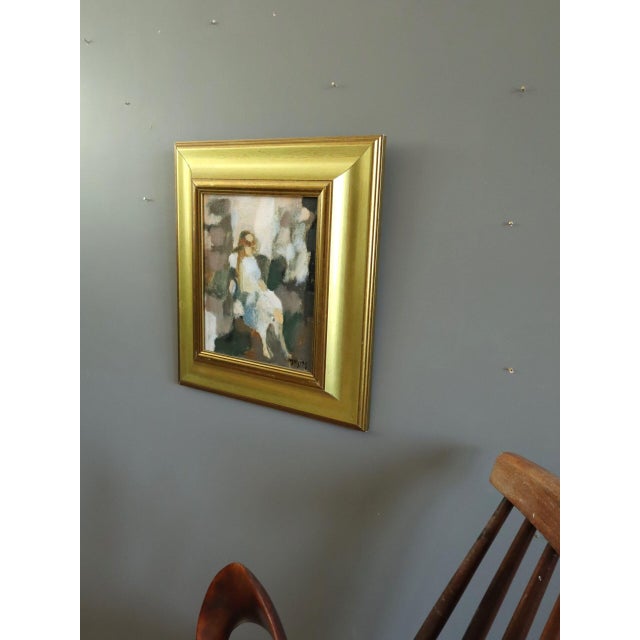 Mid 20th Century Mid-Century Modern 'Woman in Repose' Mini Abstract Figurative Portrait Oil Painting bySwedish Artist Ivar Morsing (1919-2009), Framed For Sale - Image 5 of 10