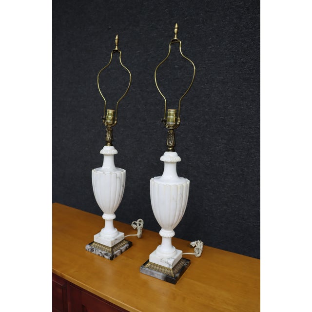 Pair of Italian Carved Marble Table Lamps With Brass Accents For Sale In Philadelphia - Image 6 of 8