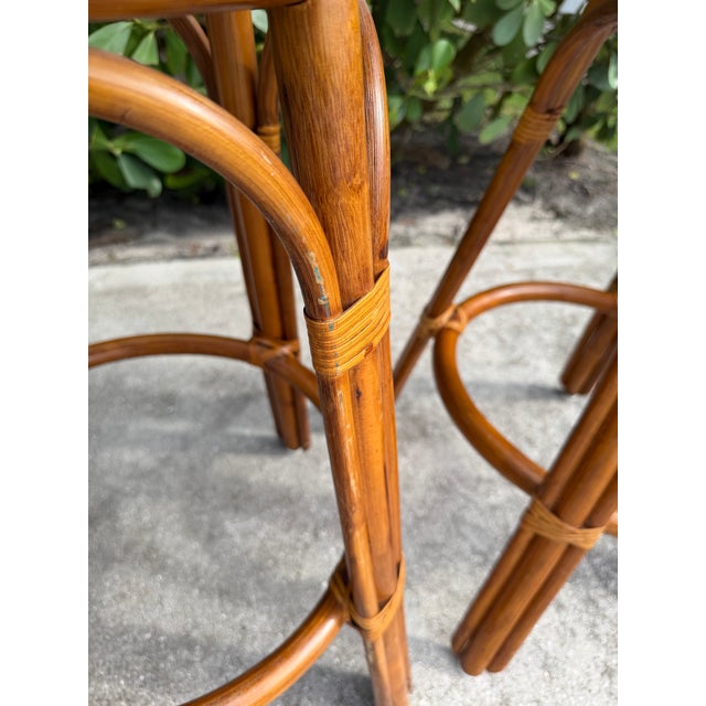 Vintage Organic Modern Swivel Rattan Cane Bar Stools, Set of 3 For Sale - Image 12 of 12