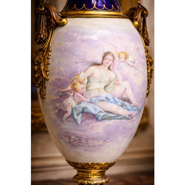 1850s Sevres Louis XVI Blue Bronze Porcelain Vases - Pair For Sale - Image 14 of 18