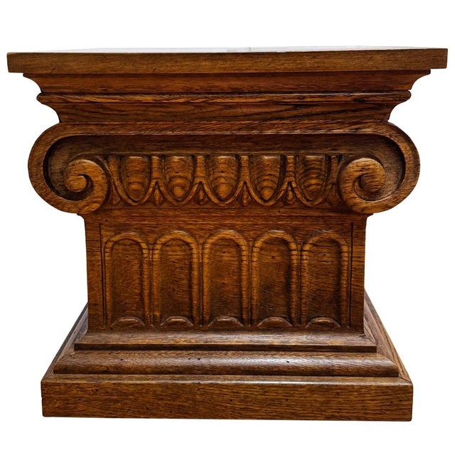 1960s 1960 Vintage Drexel Guildhall Neoclassical Oak Pedestal End Tables - A Pair For Sale - Image 5 of 17