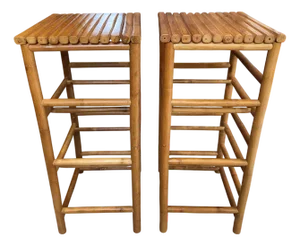 Vintage Bamboo High Bar Stools, 1970s, Set of 2