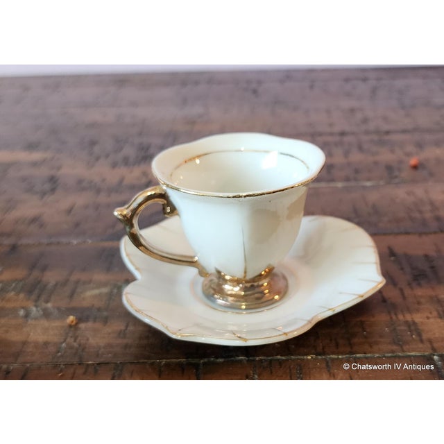 Japanese Set 8 Japanese Porcelain Lotus Shaped Demitasse Cups & Saucers, C1970s For Sale - Image 3 of 10