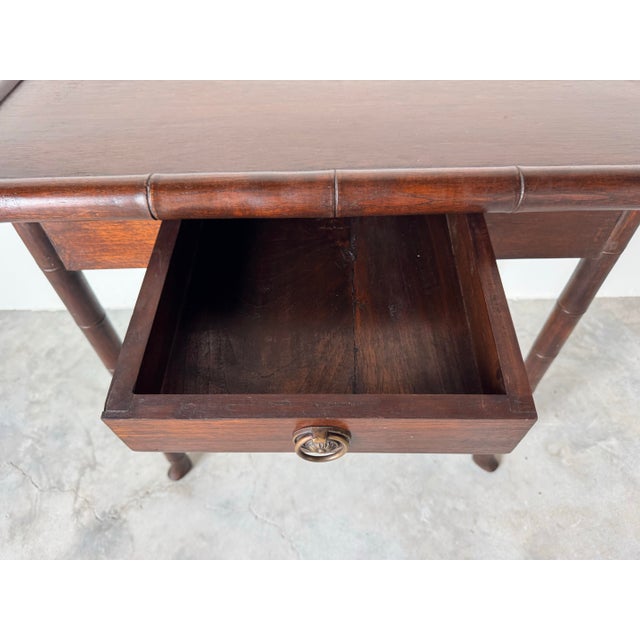 Vintage Carved Mahogany Faux Bamboo One-Drawer Accent Table For Sale In Miami - Image 6 of 12
