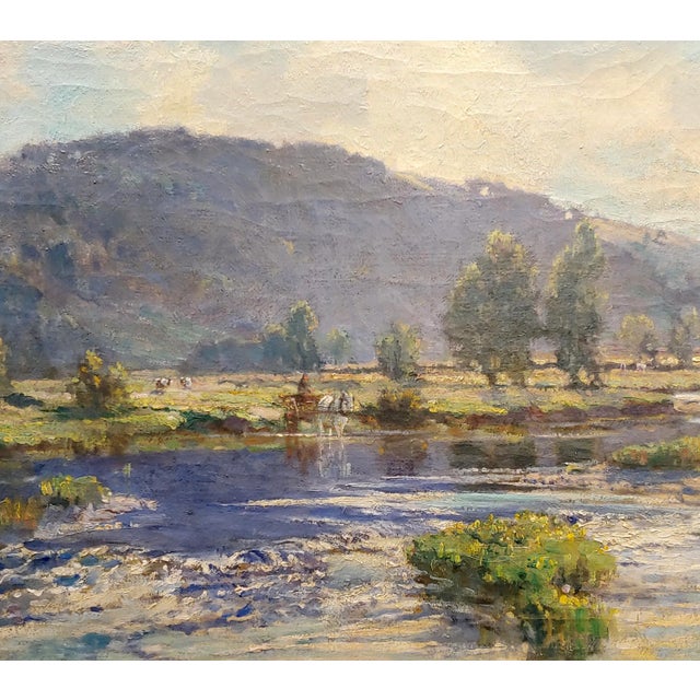 Bertram Pressman -Countryside in a River Landscape -Oil Painting 1918 For Sale - Image 4 of 12