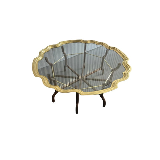 Vintage Scalloped Brass and Glass Coffee Table For Sale In New York - Image 6 of 12