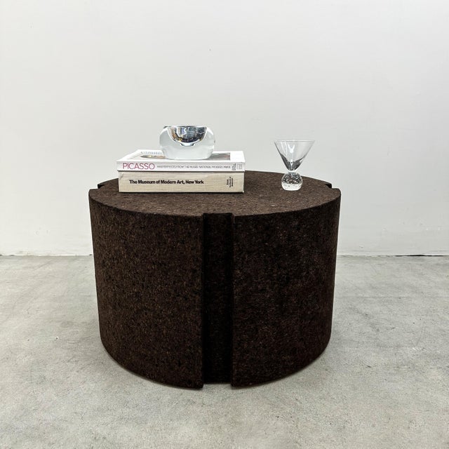 This vintage round cork coffee or side table dates to the 1970s and reflects the warm, organic style associated with Mid-...