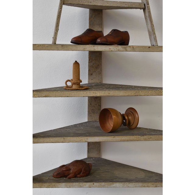 Rustic Vintage Folk Art Contracted Paint Finish Tiered Corner Shelf, Circa 1930s-40s For Sale - Image 3 of 13