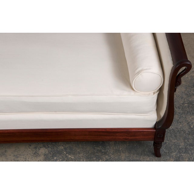 Antique French Empire Swan Neck Mahogany Daybeds W/ Cream Woven Fabric - a Pair For Sale - Image 9 of 12