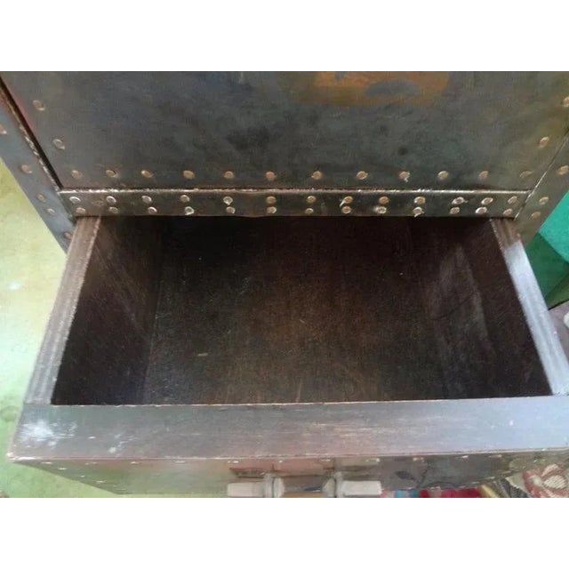 Metal Sarreid Brass Clad Pedestal Cabinet With Nail Head Trim For Sale - Image 7 of 13