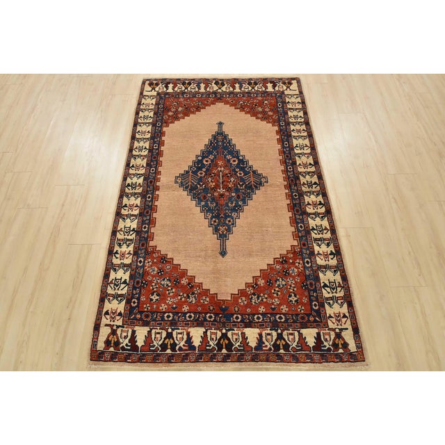 Farmhouse Gabbeh Rug 4’1” X 6’6” Beige Wool Vintage Tribal Hand-Knotted Oriental Carpet For Sale - Image 3 of 13