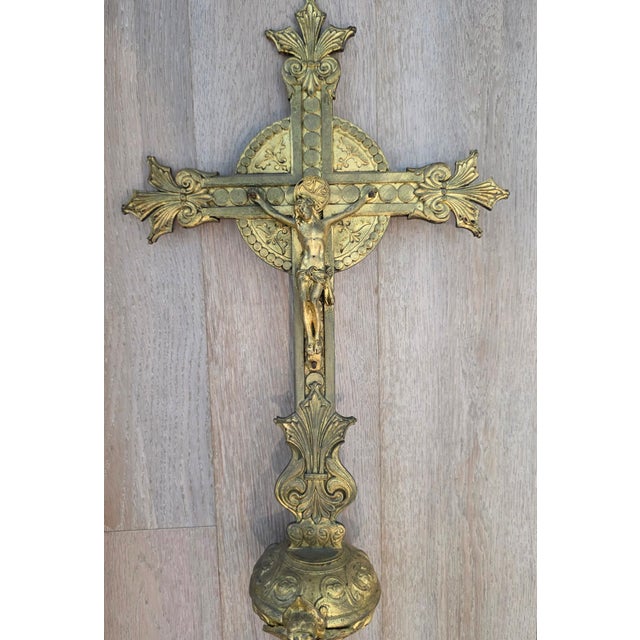 Gold Early 20th Century Bronze & Brass Church Processional Cross Antique Altar Crucifix For Sale - Image 8 of 14
