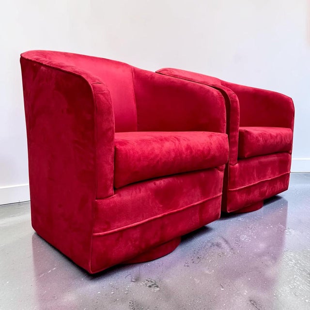 Animal Skin Red Suede Swivel Club Chairs - a Pair For Sale - Image 7 of 9