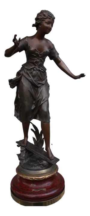 French Girl on Wood Base Statue by Rancoulet