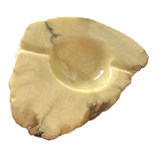 Vintage Italian Mid-Century Modern Hand Carved and Polished Yellow-Cream Alabaster Ashtray/ Catchall For Sale