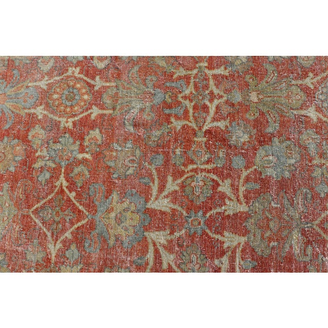 Tribal Antique Persian Sultanabad Rug With Floral Soft Red Field and Pale Blue Border For Sale - Image 3 of 15
