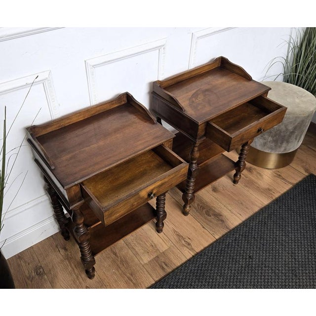 Brown Mid-Century Modern Italian Carved Wood Bedside Tables, 1950s, Set of 2 For Sale - Image 8 of 11