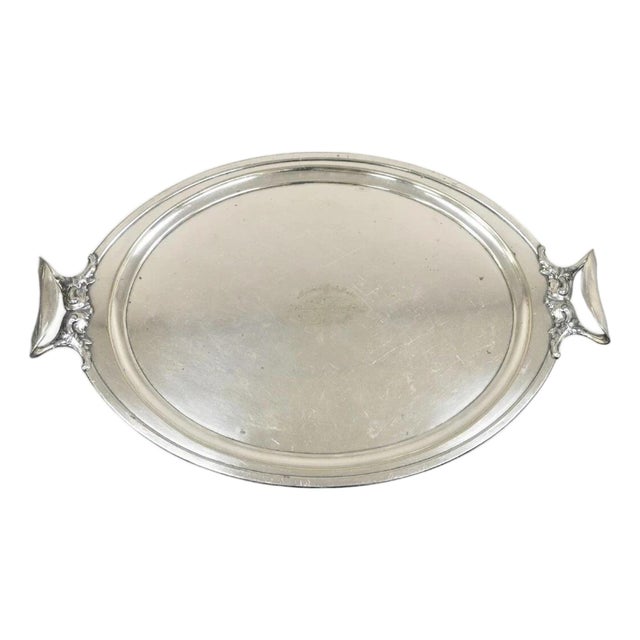 Antique Meriden B Co. Victorian Silver Plated Oval Serving Platter Tray Engraved For Sale