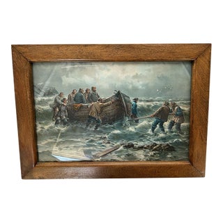 Antique Leonhard Paulus the Rescue Sea Rescue Lithograph Framed For Sale