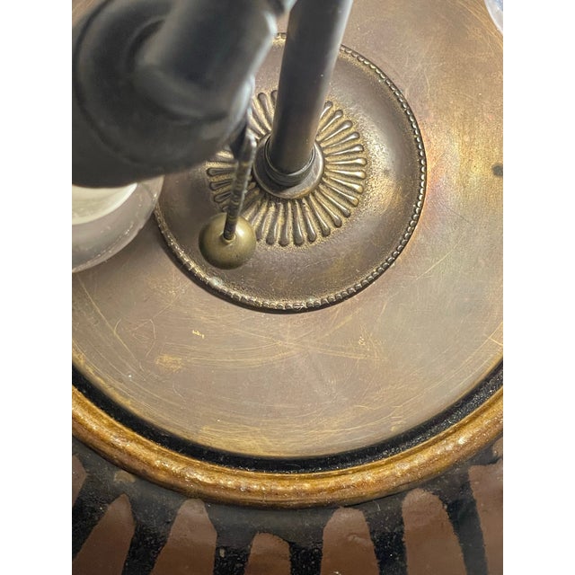 19th Century Japanese Ceramic Drip Glazed Chocolate Lamp With Original Silk Lamshade For Sale - Image 10 of 12