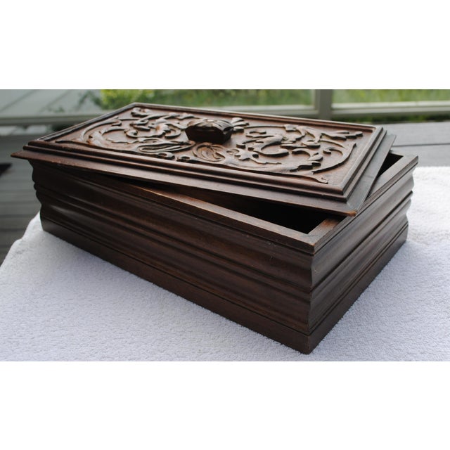 Wood Antique Walnut Carved Keepsake Presentation Box With Dragons For Sale - Image 7 of 7