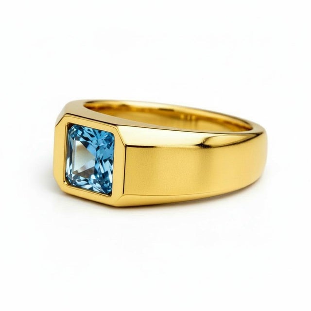 Modern Signet Ring With Topaz for Men Silver, Gold, Size 10 For Sale - Image 3 of 6