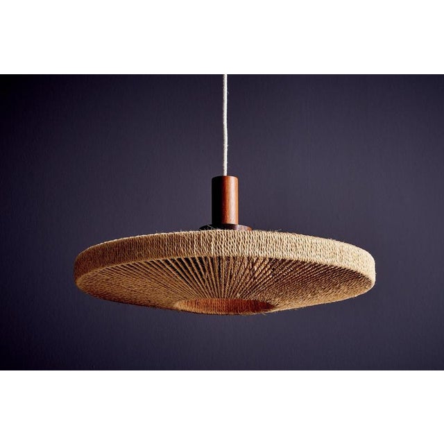 UFO Disc Pendant with Teakwood Centerpiece from Temde Leuchten, Germany, 1970s For Sale - Image 6 of 17