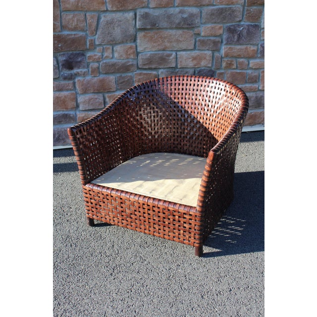 Brown 1990s McGuire Woven Leather Armchair and Ottoman From the Antalya Collection For Sale - Image 8 of 18