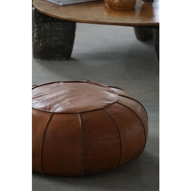 Vintage Moroccan Handmade Leather Ottoman with Rosette Detailing, 1960s For Sale - Image 13 of 16
