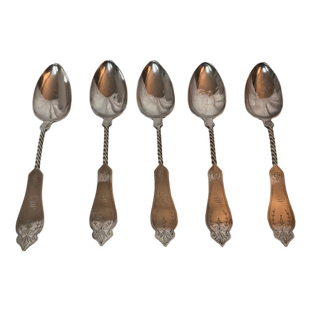 Mid 19th Century Sterling Silver Duhme & Co.1860’s Serving Spoons Set of 5 For Sale