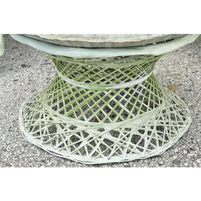 White Mid 20th Century Russell Woodard Woven Spun Fiberglass Swivel Rolling Club Lounge Chairs & Ottoman For Sale - Image 8 of 12