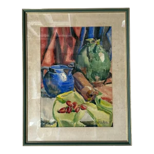 60's Kitty Louttlehkle Still Life Watercolor Painting, Framed