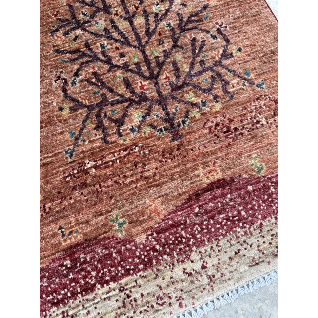 Terracotta Afghan Gabbeh Tree of Life Rug, 02'00 X 03'00 For Sale - Image 9 of 11