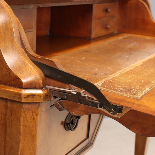 Wood Antique Writing Desk in Walnut with Leather Insert and 3 Drawers, 19th Century For Sale - Image 7 of 13