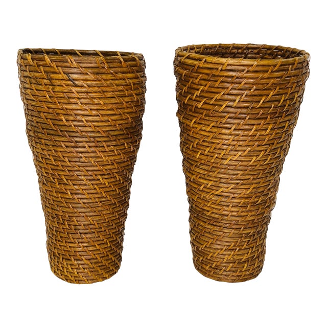Basket Weave Vases - a Pair For Sale
