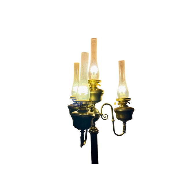 Victorian 1910s Antique Pair Brass Oil Lamps**Glass Chimneys, Rayo, Electrified**OBO - a Pair For Sale - Image 3 of 5