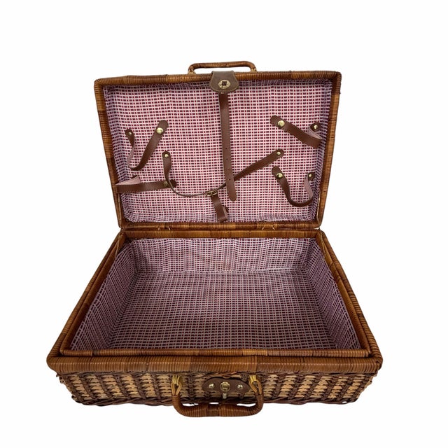 Wood Vintage Suitcase Style Picnic, Storage Basket For Sale - Image 7 of 8