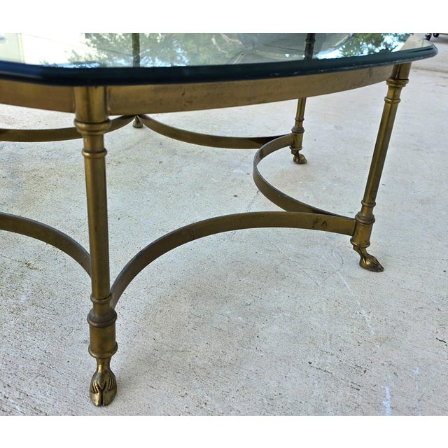 Vintage LaBarge Hexagonal Brass Hoof Footed Glass Top Coffee Table For Sale - Image 9 of 13