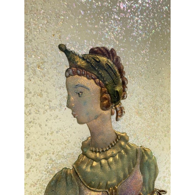 Pair of Italian Mid-Century Modern Reverse Glass Paintings of Royalty For Sale - Image 9 of 12