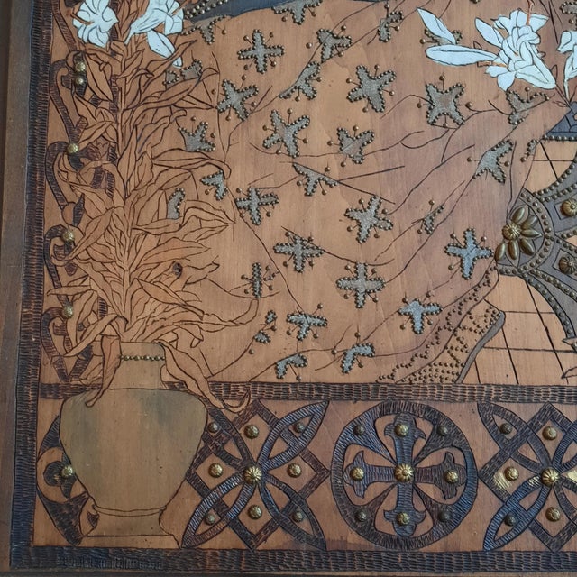 Art Nouveau Pokerwork Wall Panel, 1900s For Sale - Image 5 of 8