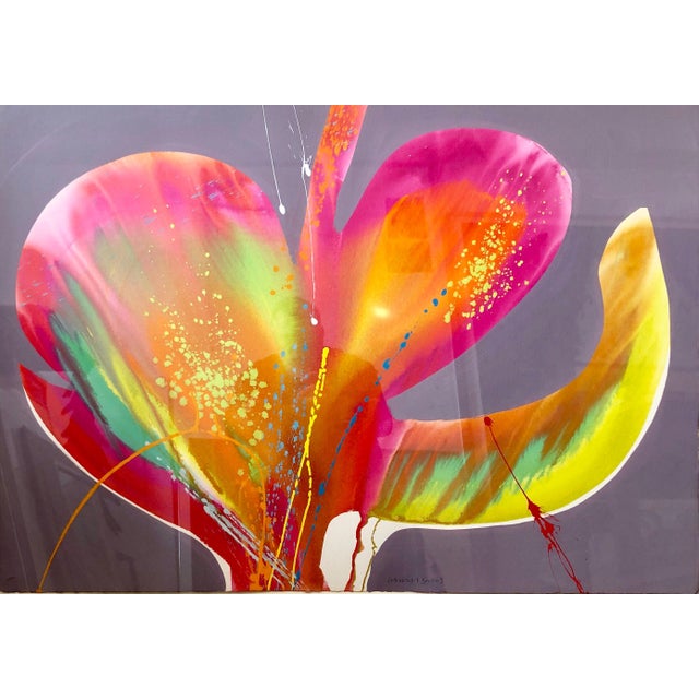 Lamar Briggs, Modernist Abstract Expressionist Mod Day Glo Neon Color Field Acrylic Painting, c.1980s For Sale