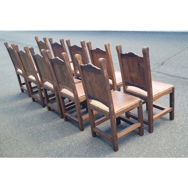 1970s Fabulous Set of 10 Spanish Misssion Leather Seat Dining Chairs For Sale - Image 9 of 12