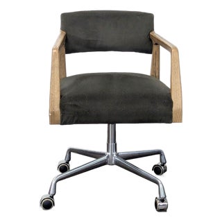 Four Hands Tyler Modern Office Chair With Wood Arms and Metal Base For Sale