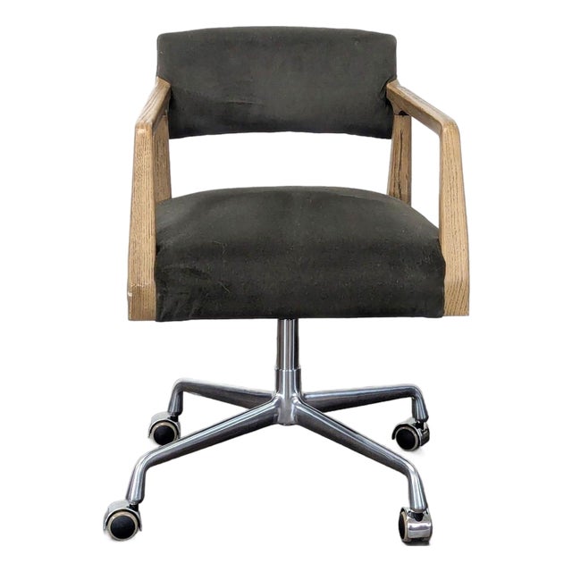 Four Hands Tyler Modern Office Chair With Wood Arms and Metal Base For Sale