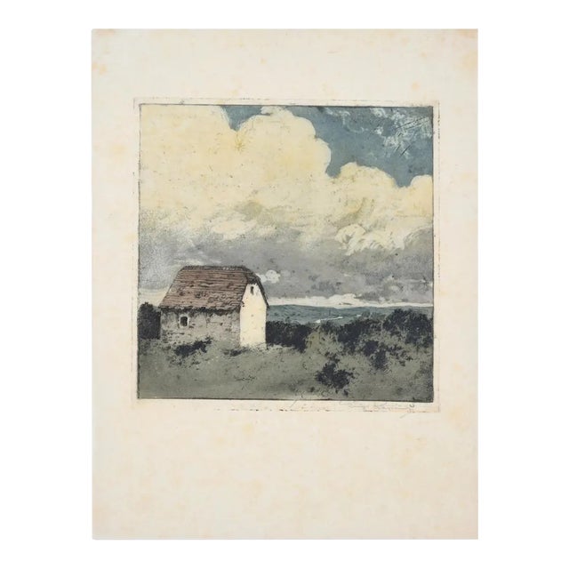 Luigi Kasimir, Cottage In the Countryside, Etching, Mid-20th Century For Sale