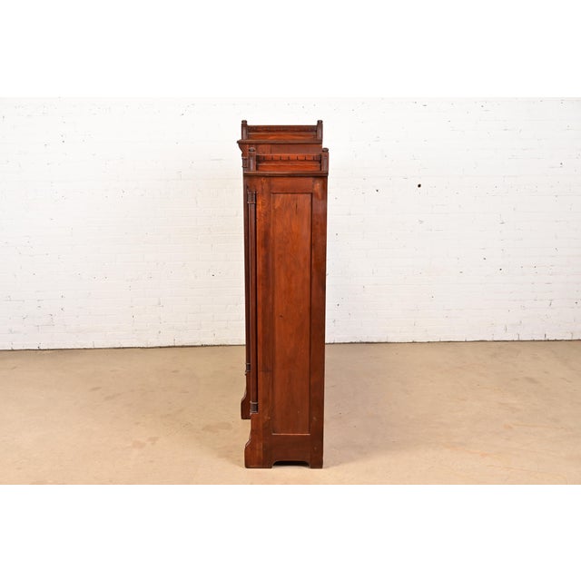 Herter Brothers Style Antique Eastlake Victorian Carved Walnut and Burl Wood Triple Bookcase, Circa 1880s For Sale - Image 9 of 11