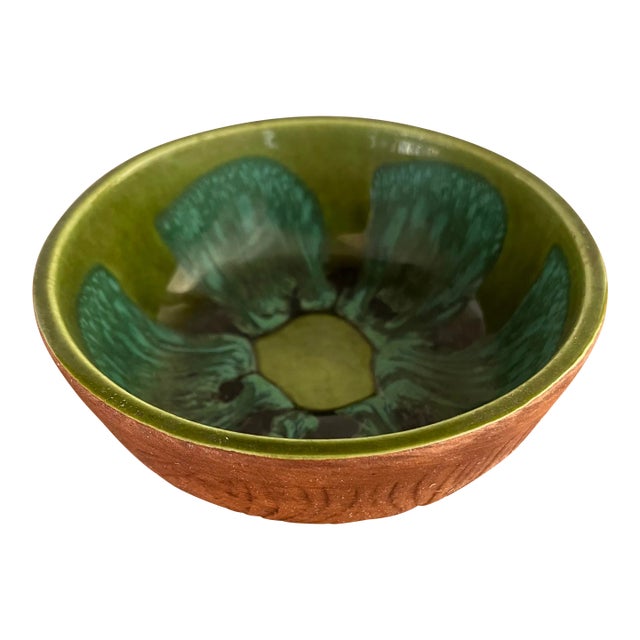 Colorful Vintage Art Pottery Bowl Flower Motif For Sale