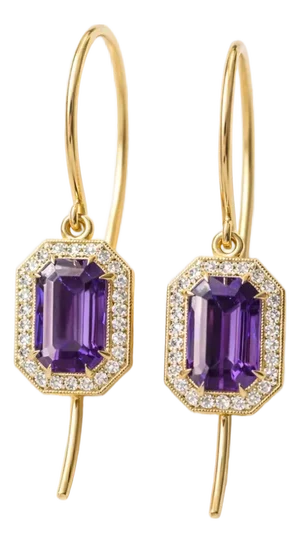 Vintage Style Amethyst, Topazes Dangle Earrings Silver, Gold, A Pair
