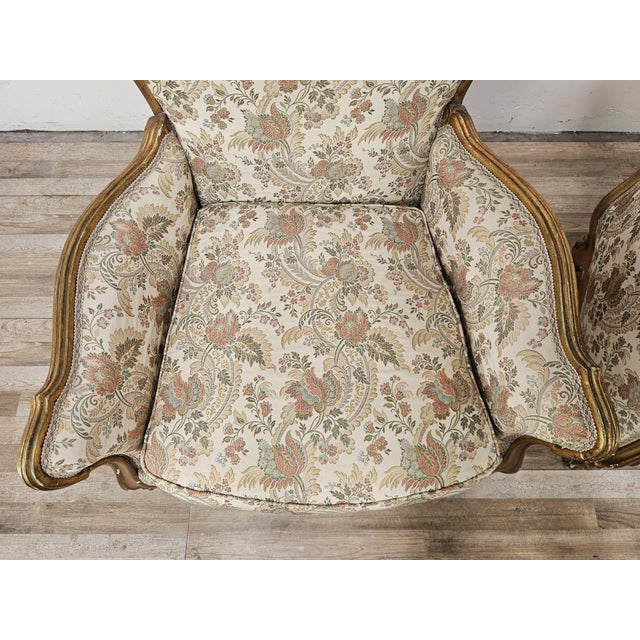 20th Century Italian Baroque Style Bergère Armchairs in Carved and Gilded Wood, Set of 2 For Sale - Image 11 of 18